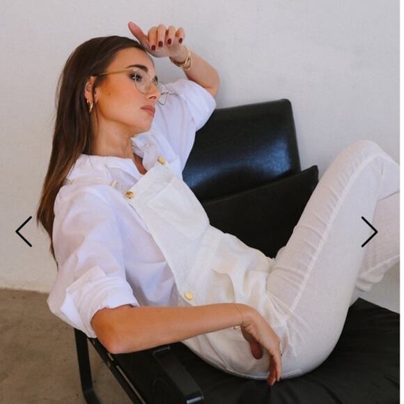 We Wore What Basic Linen Overalls Size Small White - Picture 6 of 16